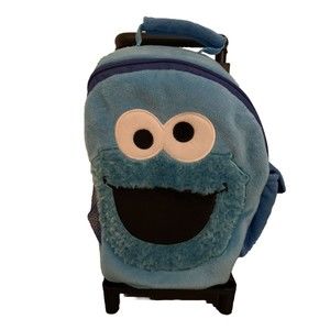 Sesame Place Sea World Cookie Monster Happy Plush Rolling Toddler Backpack